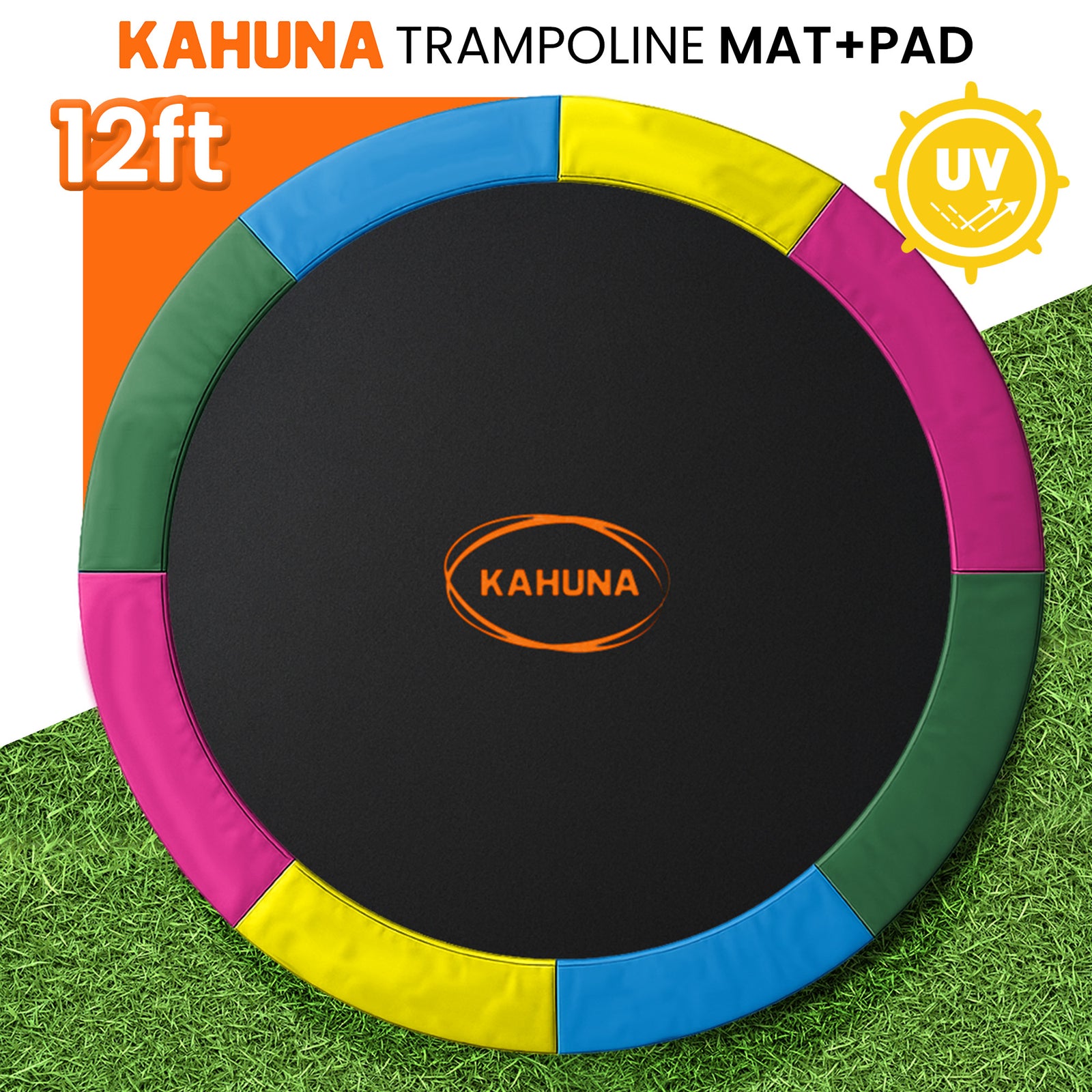 Kahuna 12ft Replacement Trampoline Safety Pad Cover and Jumping Spring Mat - Rainbow