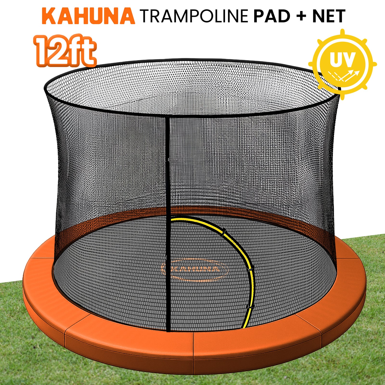 Kahuna 12ft Trampoline Pad and Net - Orange