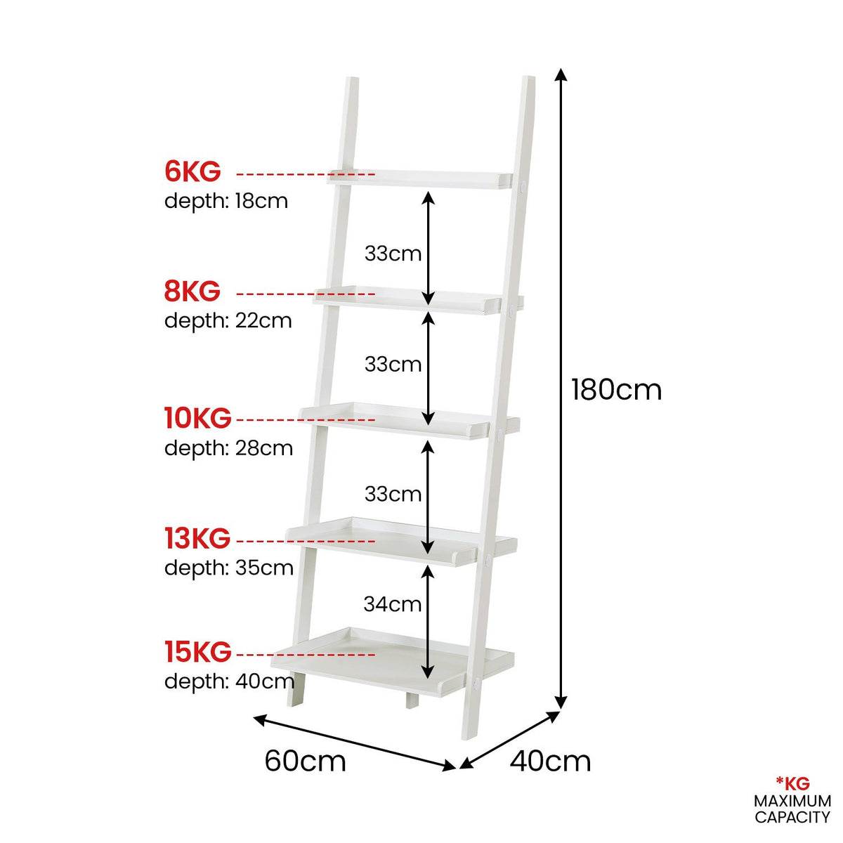 Sarantino Aster 5-Tier Ladder Shelf in White