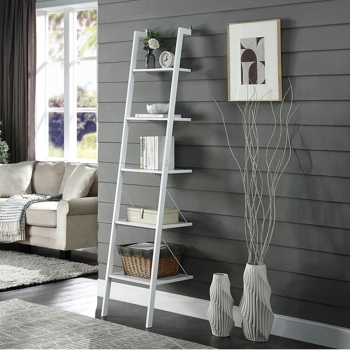 Sarantino Amelia 5-Tier Ladder Shelf in White