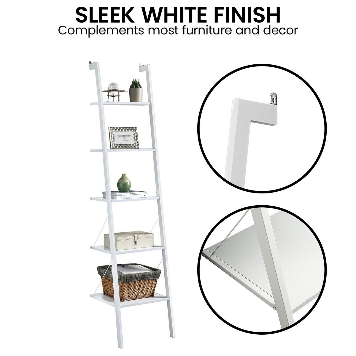 Sarantino Amelia 5-Tier Ladder Shelf in White