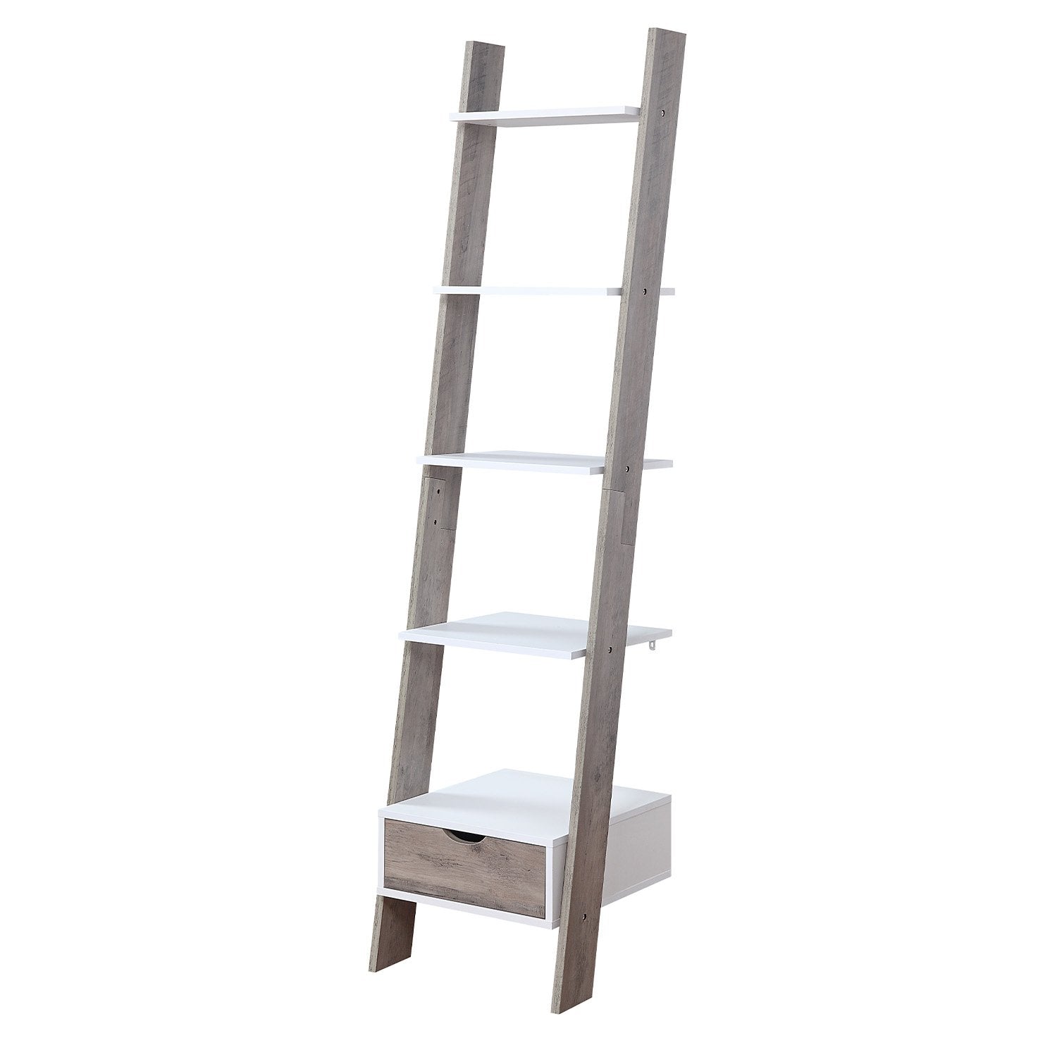Sarantino Mira 5-tier Ladder Shelf In White And Grey Oak