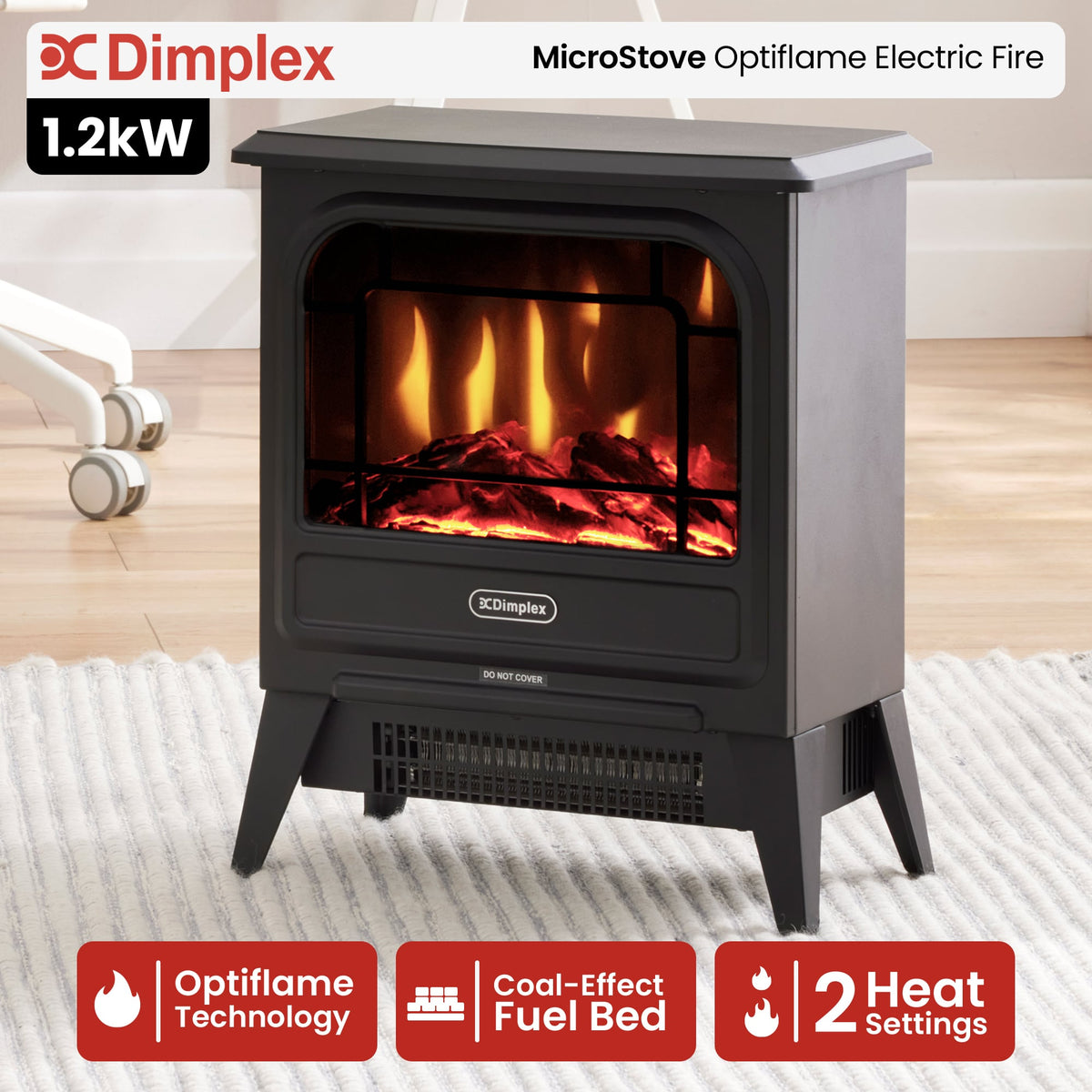 Dimplex 1.2kW MicroStove Optiflame Portable Electric Fire Stove