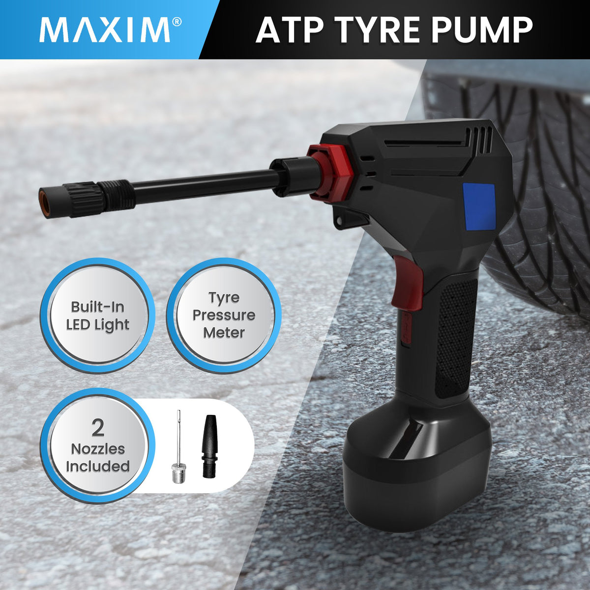 MEC Maxim ATP 12V Tyre Pump Portable Electric Car Tyre Air Pump with LED Light Digital Pressure Metre