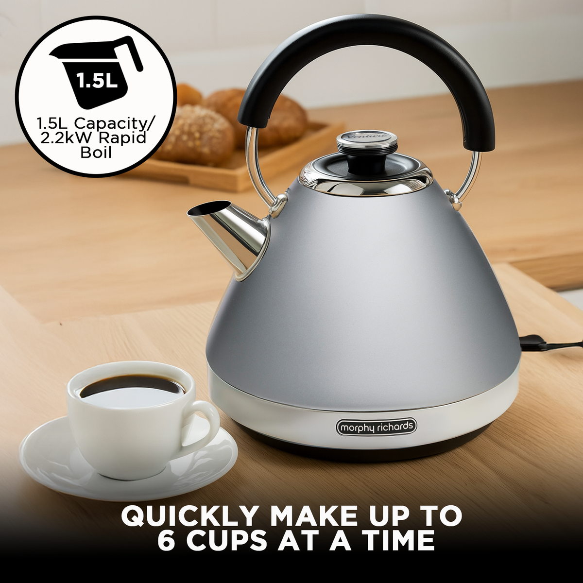 Morphy Richards 1.5L Venture Collection Pyramid Kettle in Steel Grey