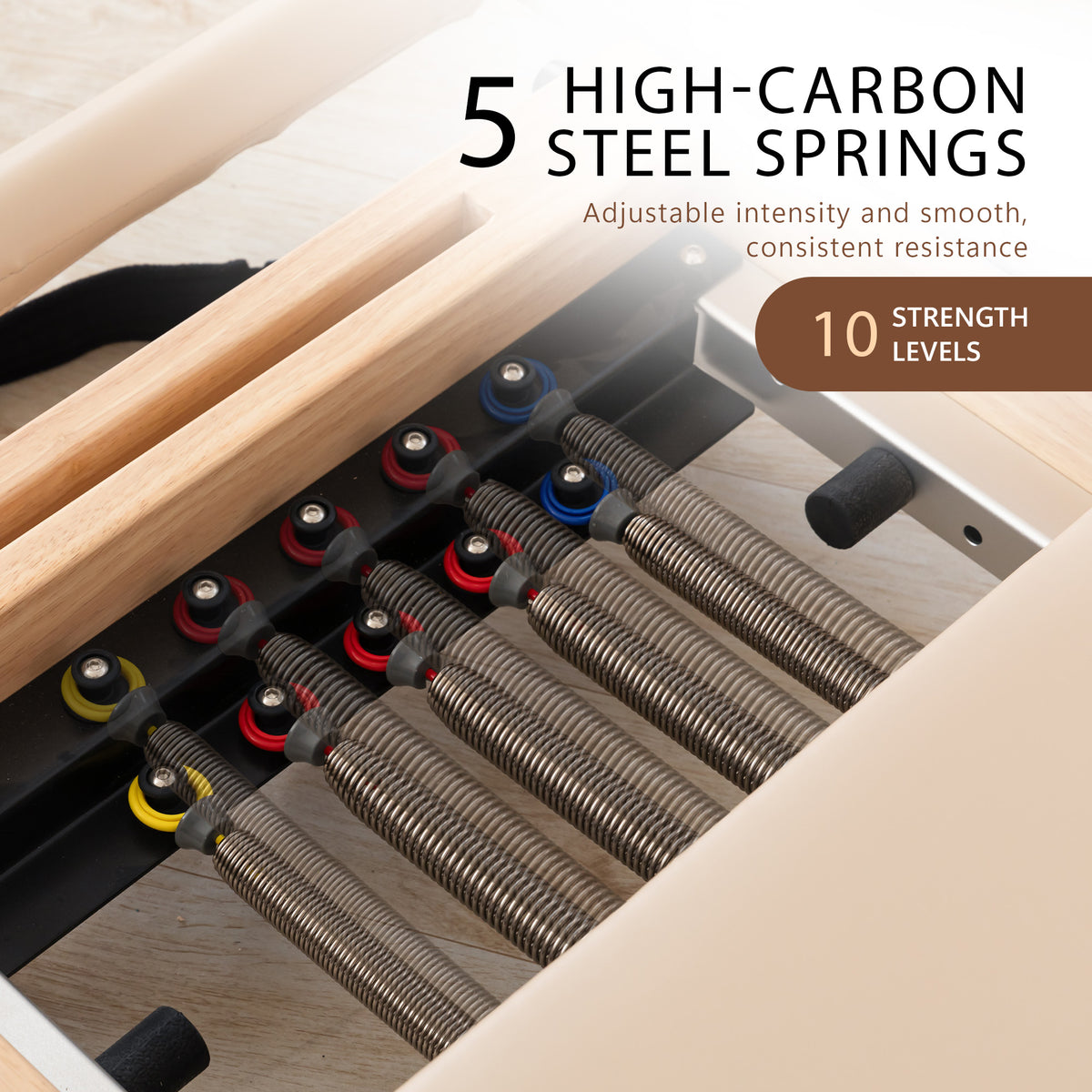 Powertrain Selina Pilates Reformer Machine Wooden Folding Multifunctional Home Gym Equipment with Jumpboard & Sitting Box Oak Beige