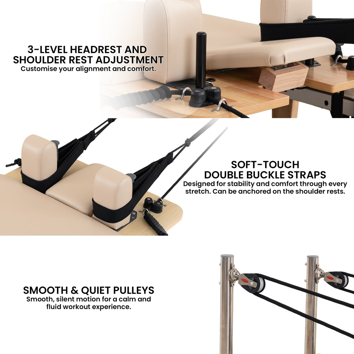 Powertrain Selina Pilates Reformer Machine Wooden Folding Multifunctional Home Gym Equipment with Jumpboard & Sitting Box Oak Beige