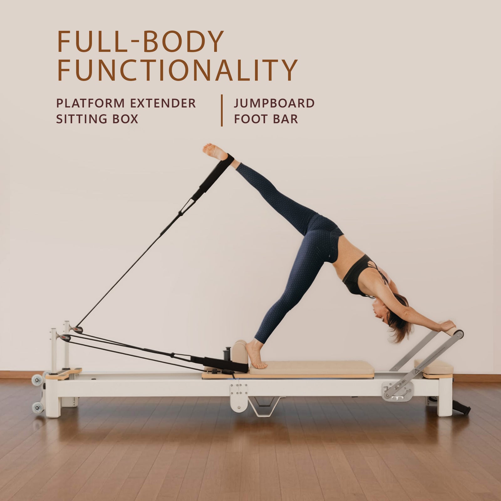 Powertrain Velora Beige Aluminium Foldable Pilates Board Reformer Multifunctional Core Exercise Set Ab Trainer Platform Extender Sitting Box Jumpboard And Footbar Full Body Home