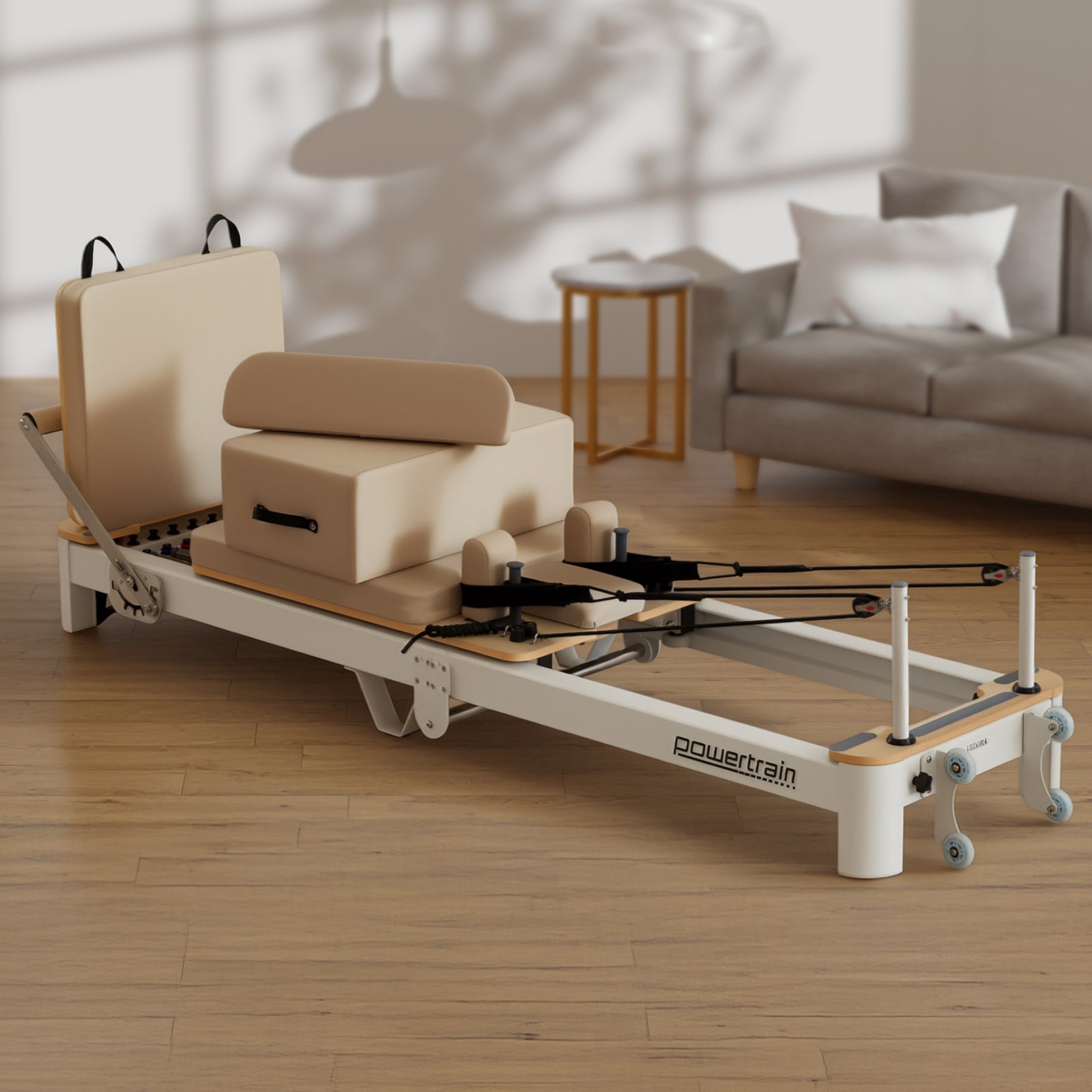 Powertrain Velora Beige Aluminium Foldable Pilates Board Reformer Multifunctional Core Exercise Set Ab Trainer Platform Extender Sitting Box Jumpboard And Footbar Full Body Home