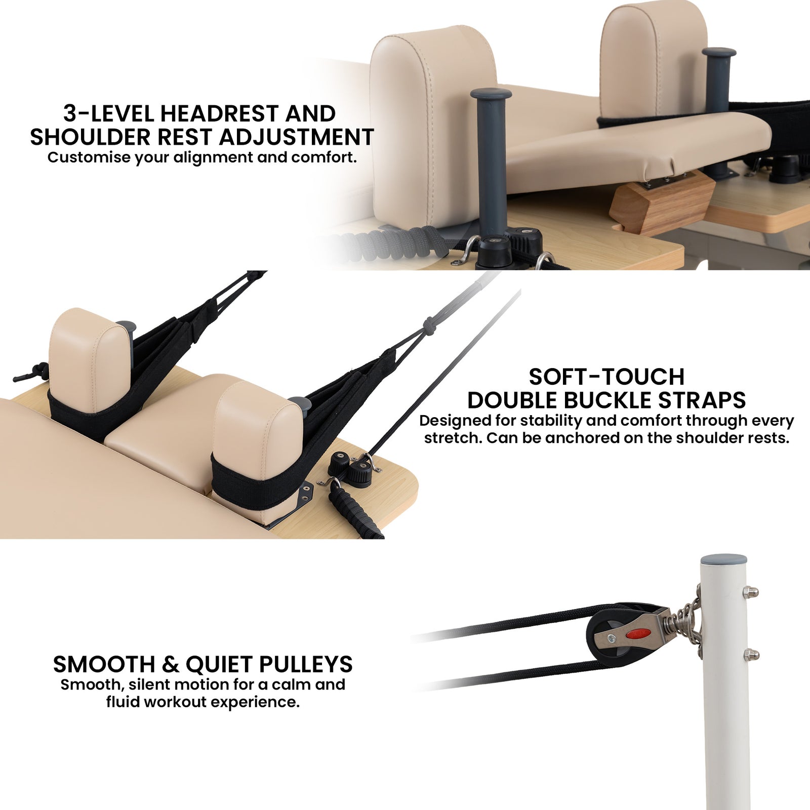 Powertrain Velora Beige Aluminium Foldable Pilates Board Reformer Multifunctional Core Exercise Set Ab Trainer Platform Extender Sitting Box Jumpboard And Footbar Full Body Home