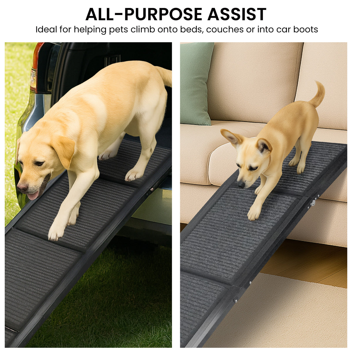 Furtastic Dog Ramp For Cars Pet Ramp For Puppy Medium Dogs Old Dogs & Cats Non-slip Felt Surface Aluminium Frame Folding Portable Safety Pet Stairs