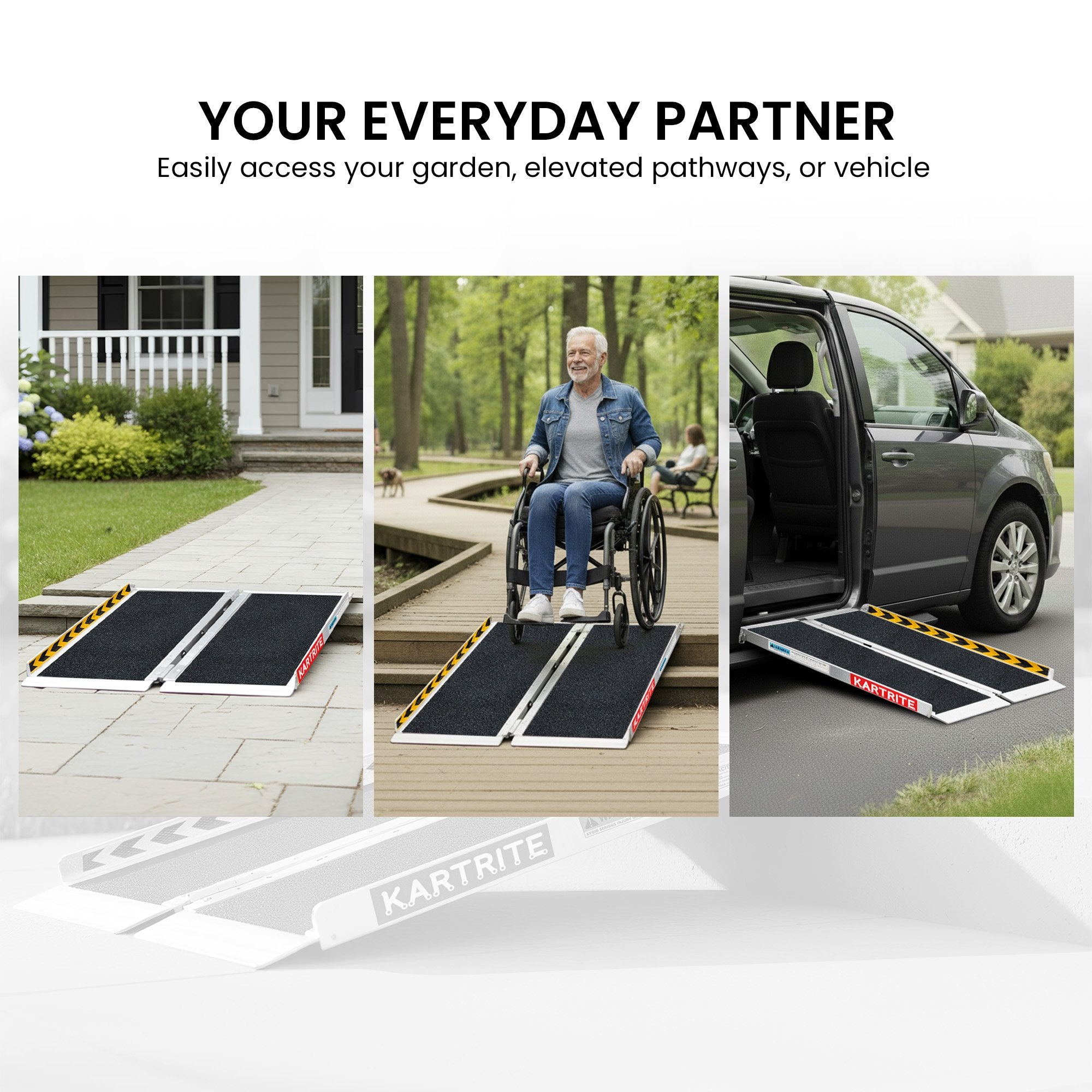 Kartrite Aluminium Wheelchair Ramp 2FT Mobility Ramp with High Grip Surface Safety Side Rails Locking Pin & Carry Handle