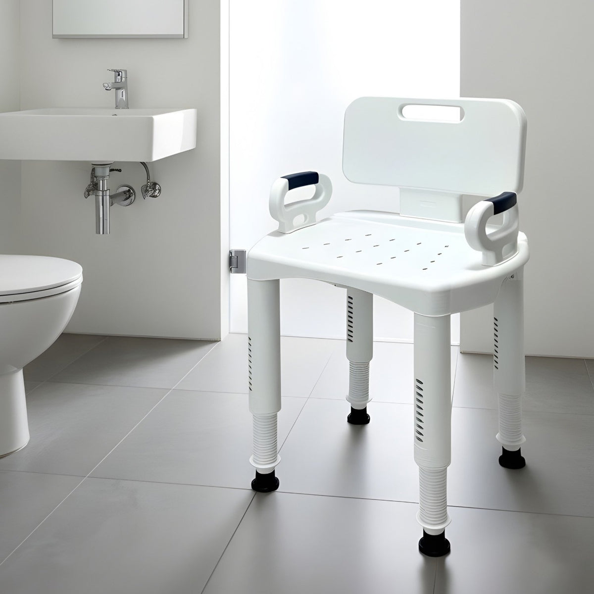 Orthonica Premium Adjustable Shower Chair with Armrests 158kg Capacity