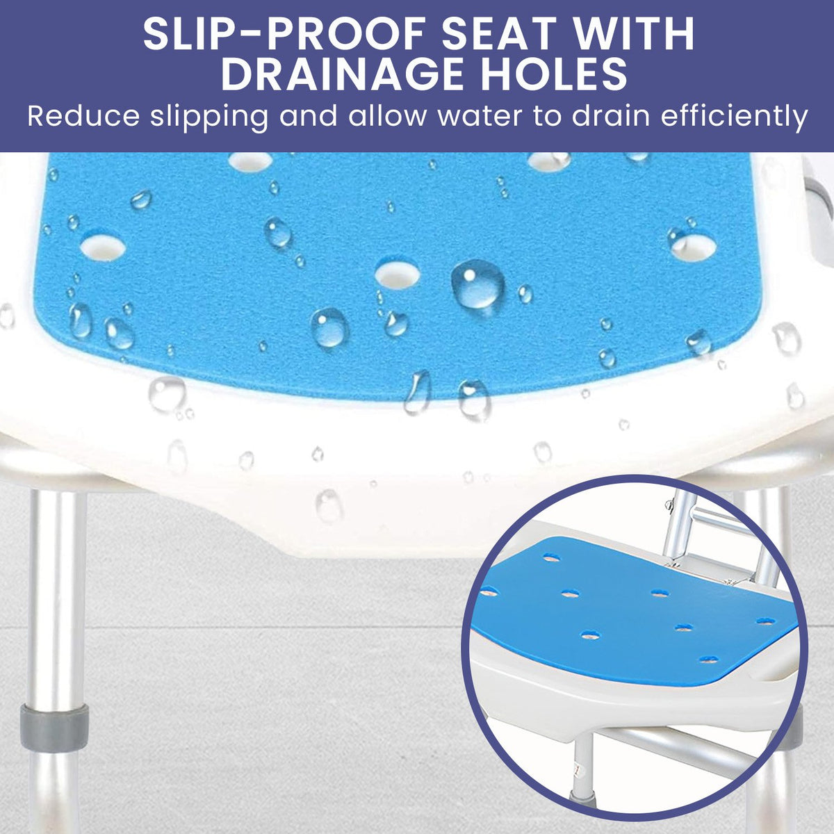 Orthonica Compact & Foldable Commode Shower Chair w/Height Adjustable Aluminium Frame Non Slip Feet HDPE Seat & Backrest