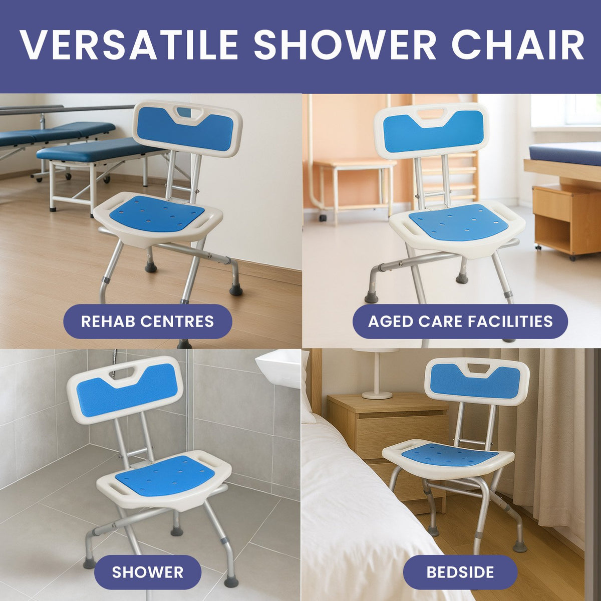 Orthonica Compact & Foldable Commode Shower Chair w/Height Adjustable Aluminium Frame Non Slip Feet HDPE Seat & Backrest