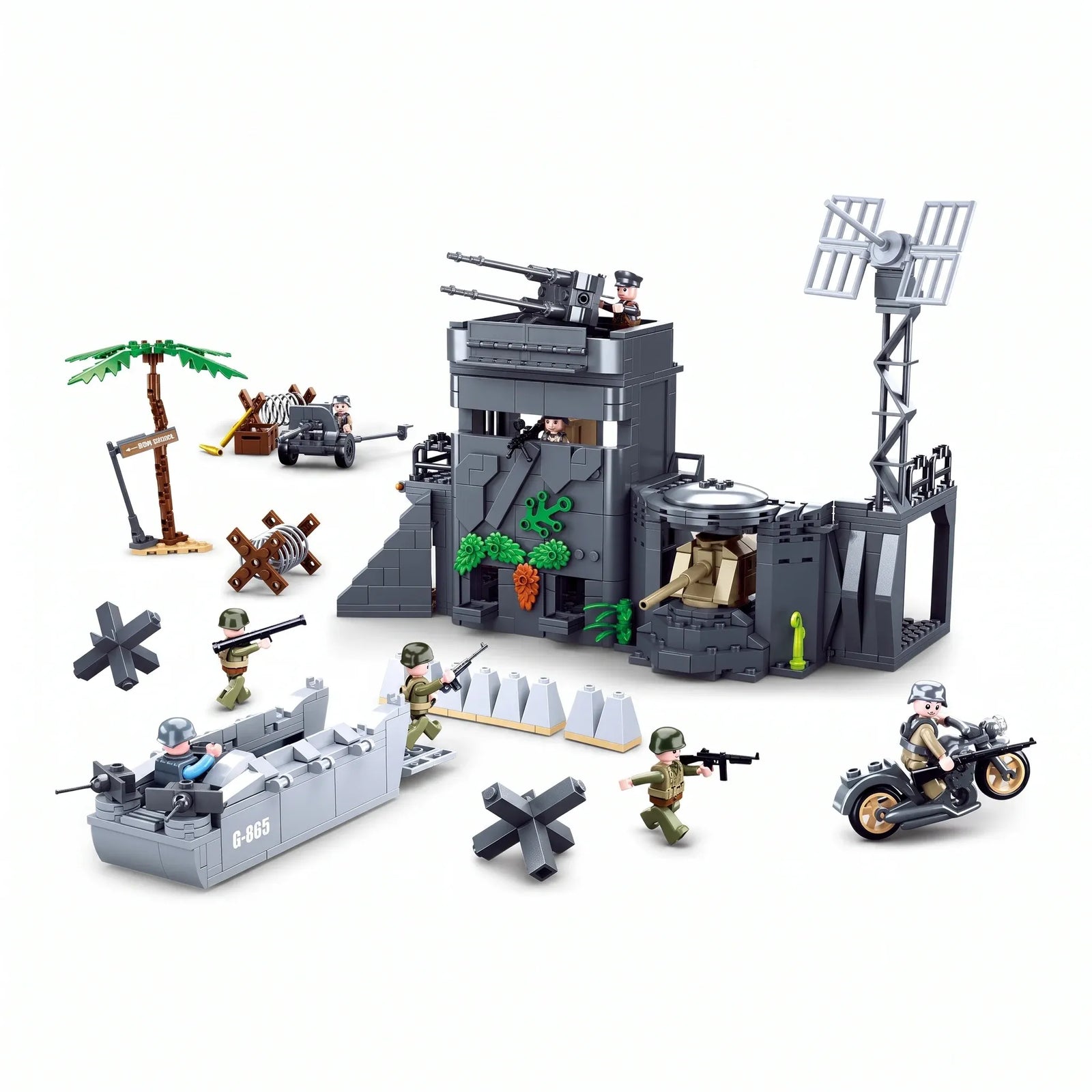 Sluban B0861 Model Kit WWII Atlantic Wall Coastal Bunker Defense Normandy DDay Military Base Outpost Army DIY Set Toy