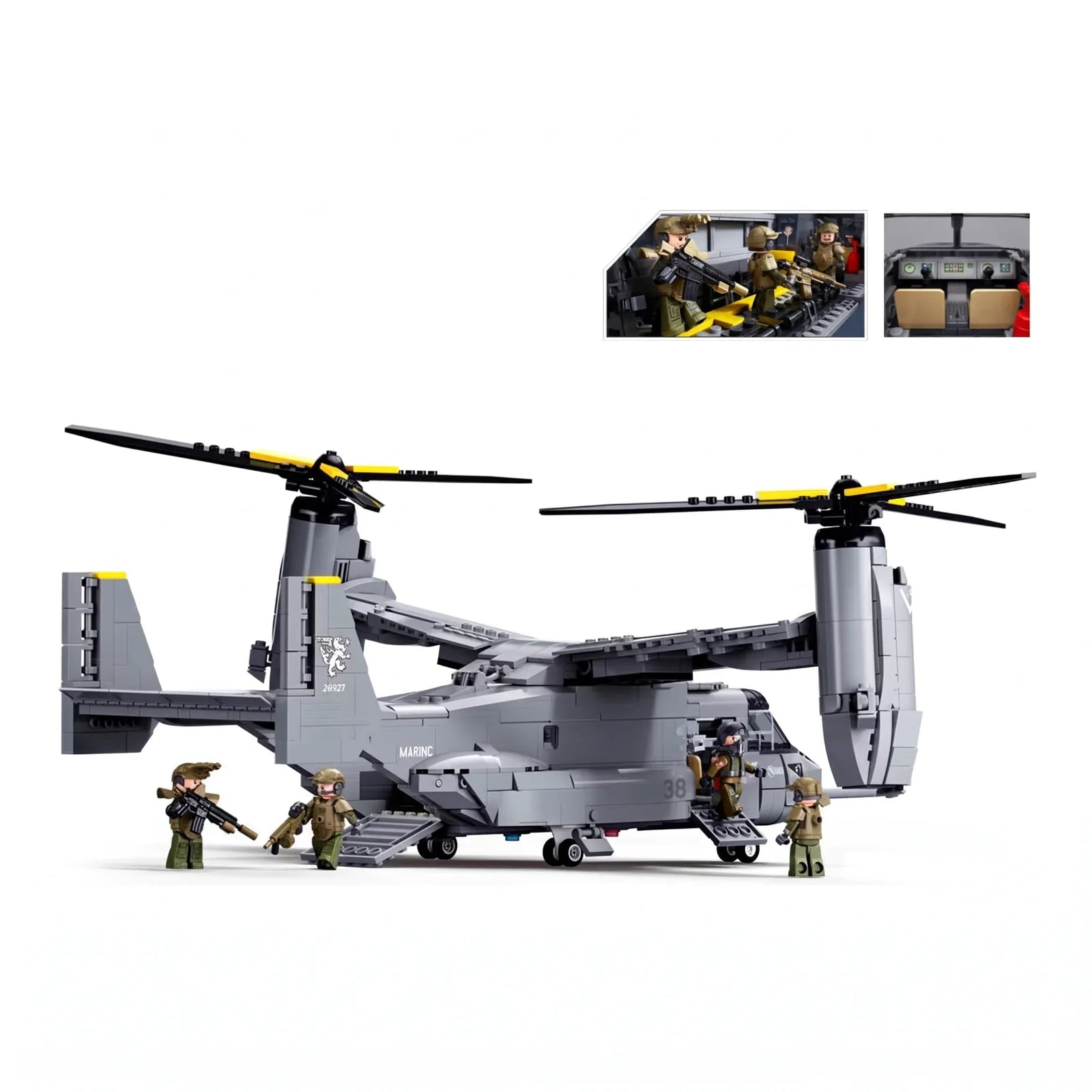 Sluban B1537 Model Kit 1:44 MV-22 Osprey Tiltrotor Helicopter Plane Military Air Force Building Blocks DIY Set Toy