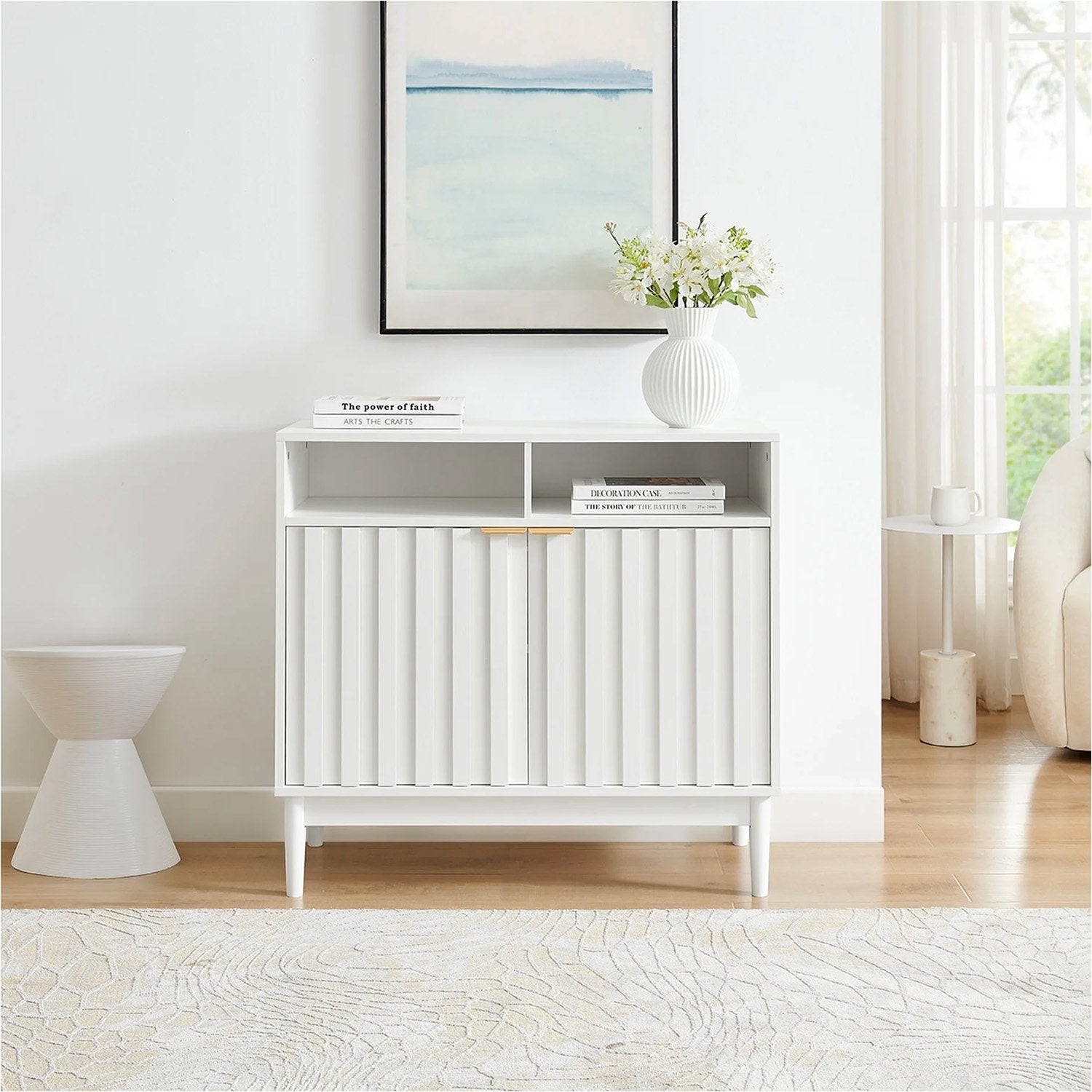 Sarantino Eleni 2-Door Sideboard Buffet Hallway Cabinet Storage Console Cupboard in White