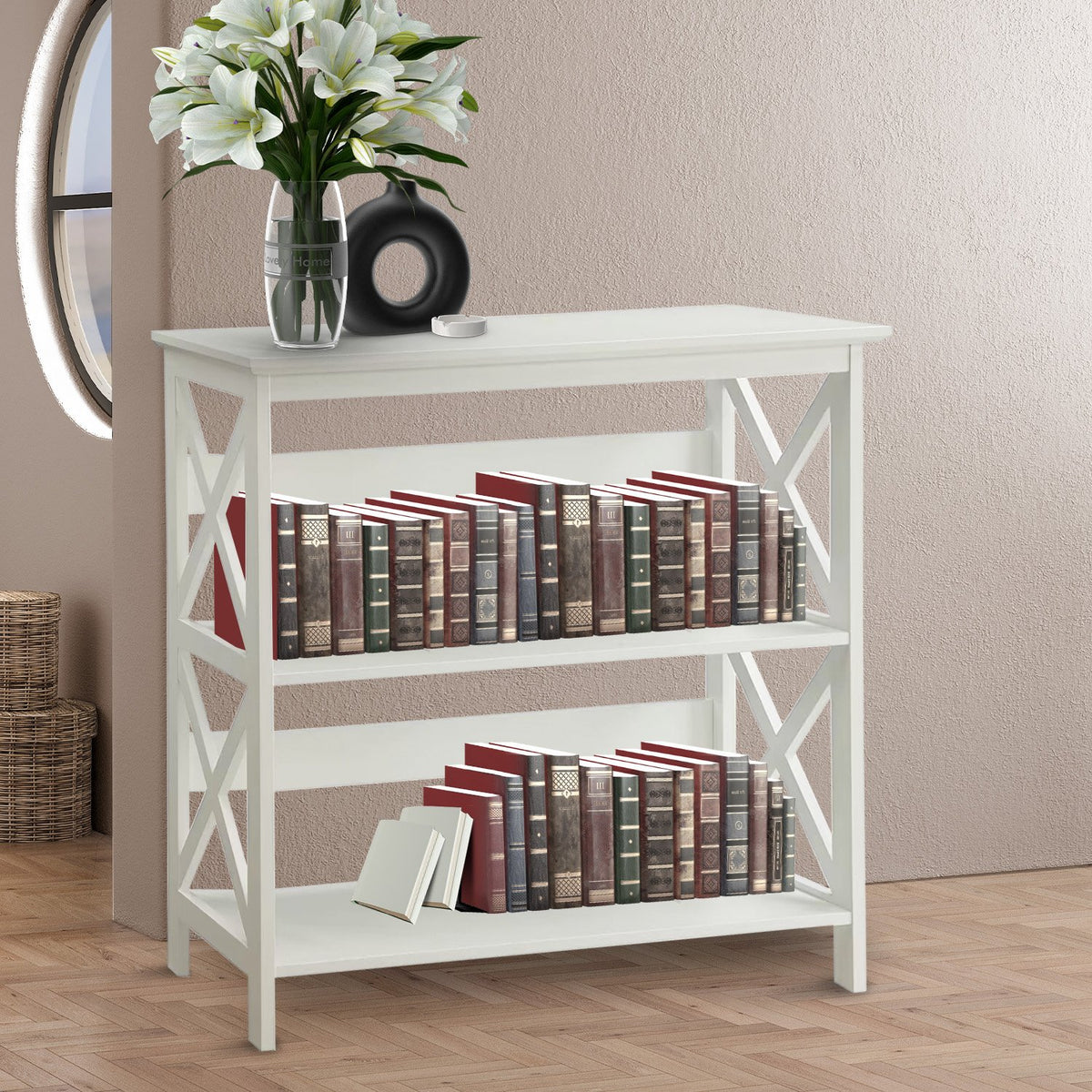 Sarantino Lucas 3-Tier Bookshelf Display Rack in White