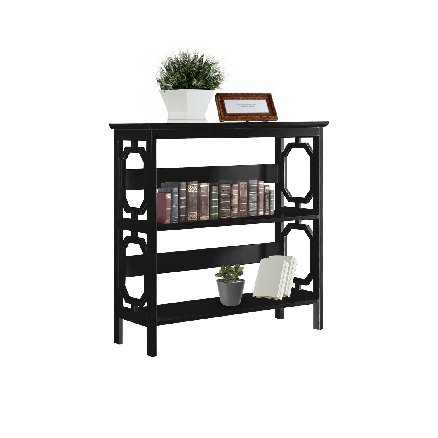 Sarantino Laurel 3-Tier Bookshelf Display Rack in Black