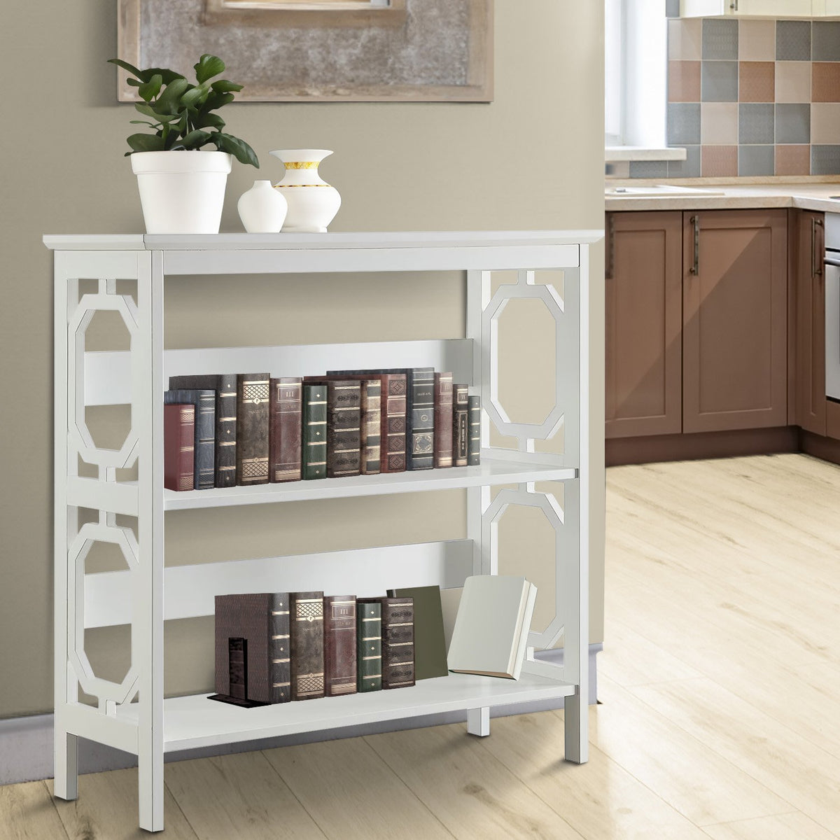 Sarantino Laurel 3-Tier Bookshelf Display Rack in White
