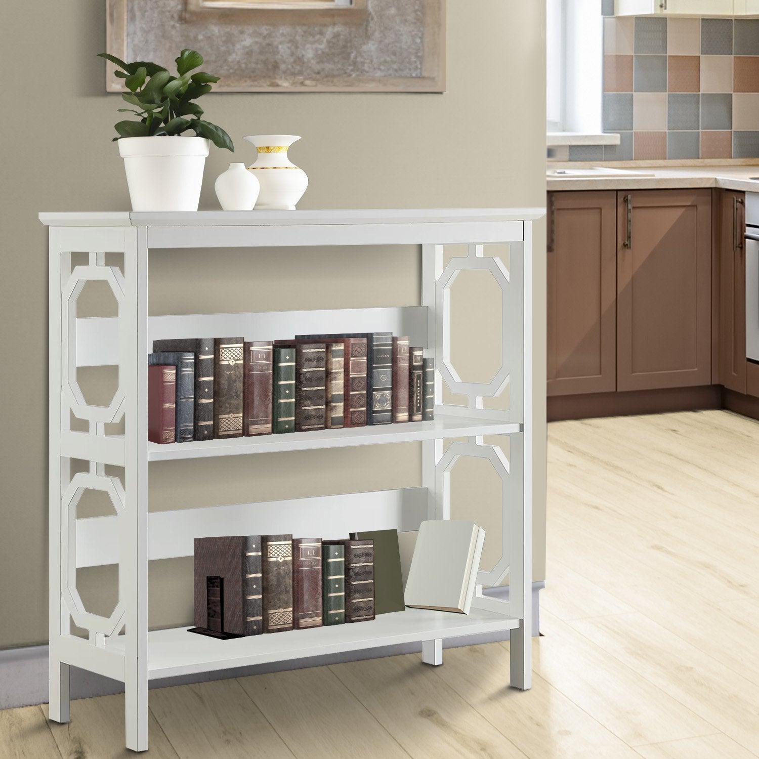 Sarantino Laurel 3-Tier Bookshelf Display Rack in White