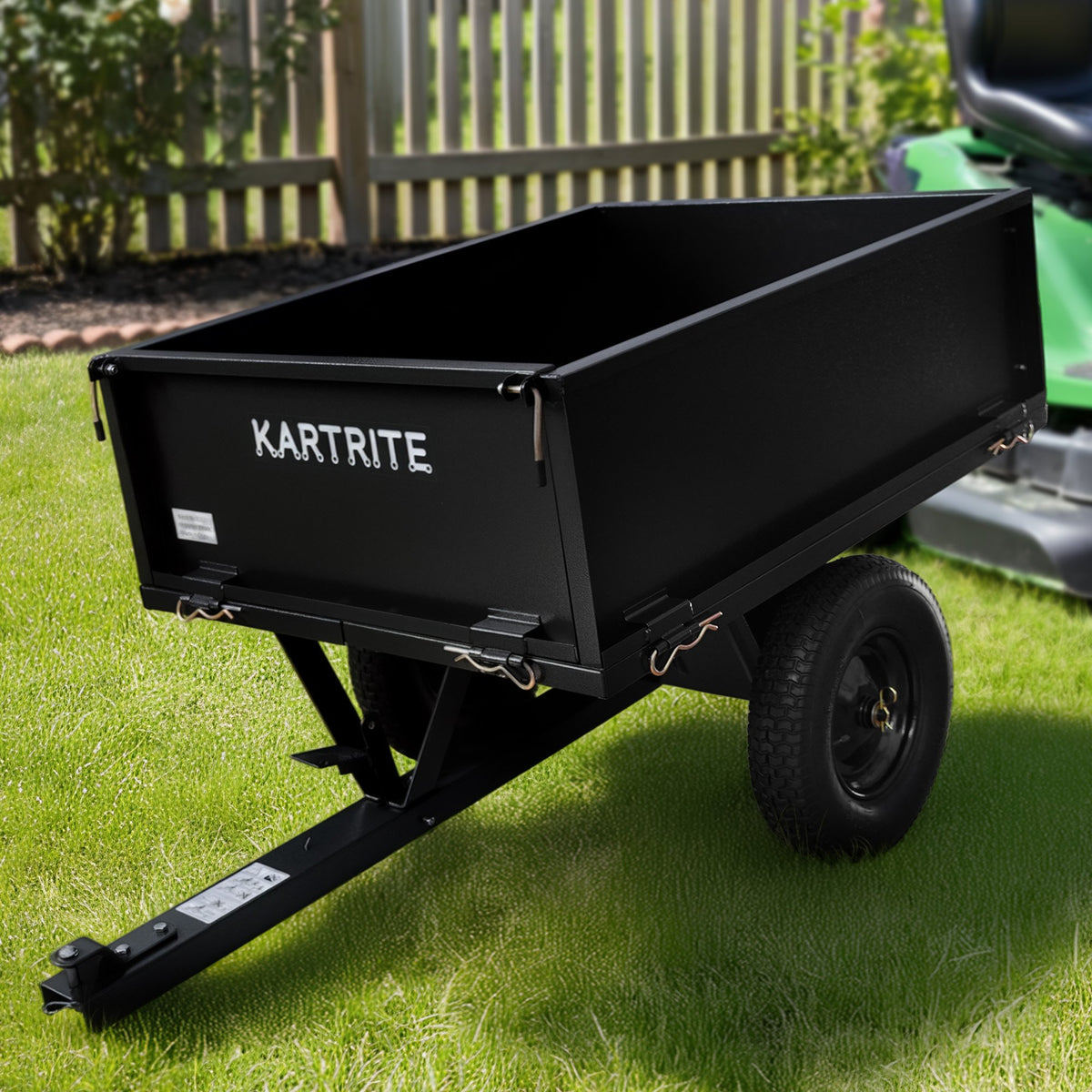 Kartrite Heavy Duty Dump Cart 270kg Capacity Pneumatic Tyres Quick Release Pedal Removable Tailgate Trailer for Garden