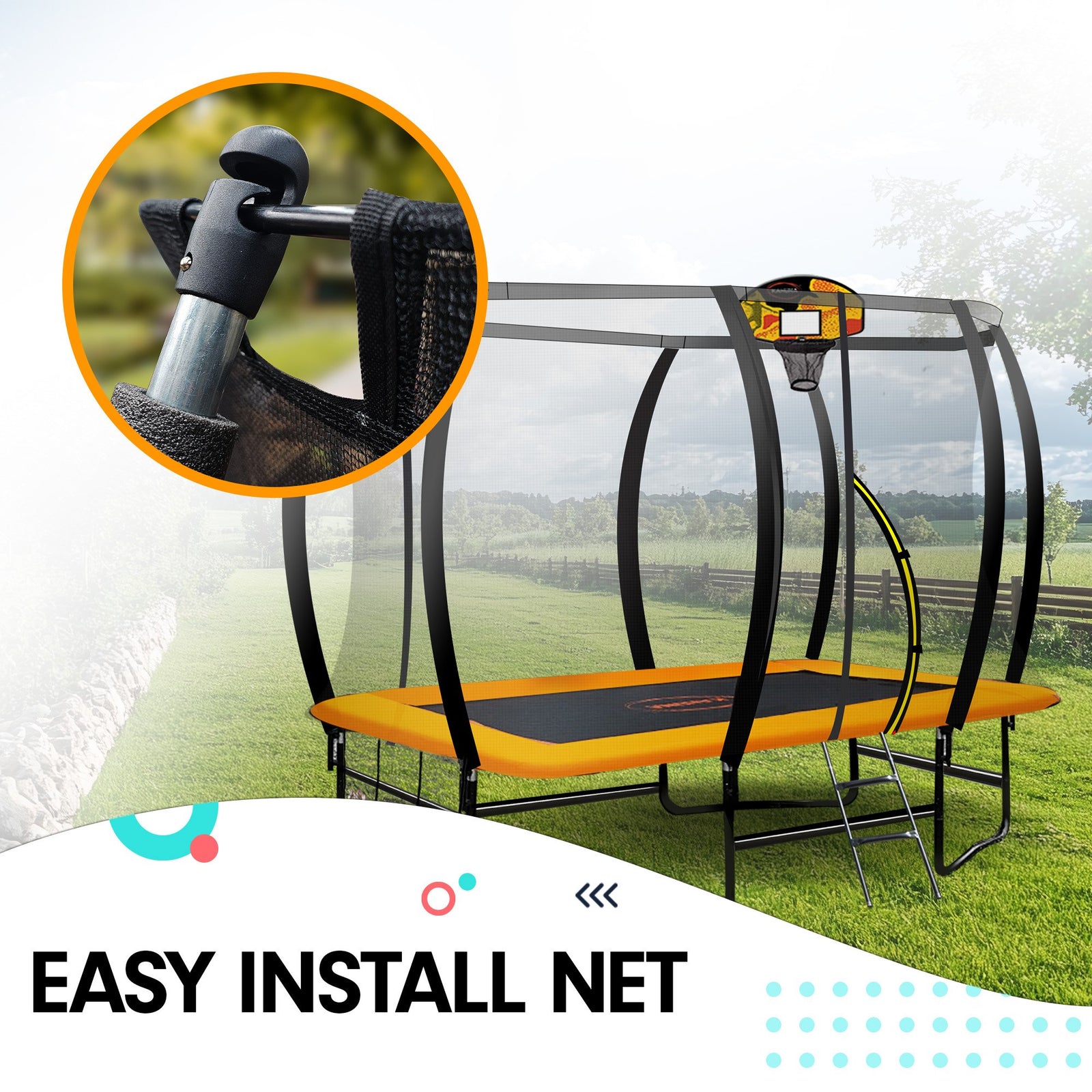 Kahuna 6 ft x 9 ft Rectangular Outdoor Trampoline - Orange