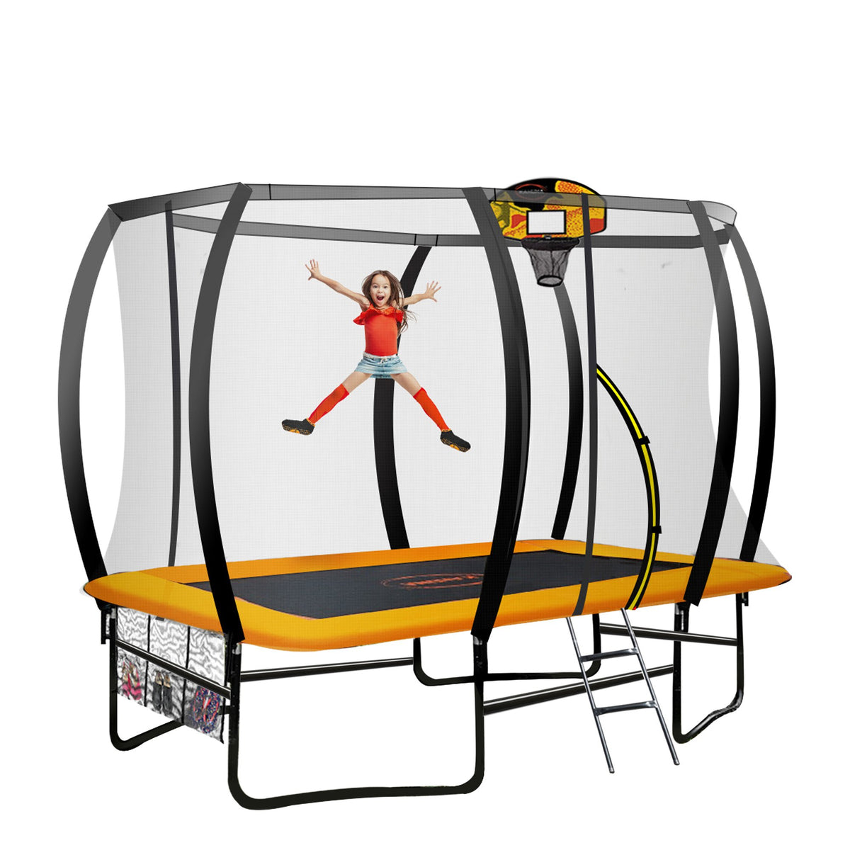 Kahuna 6 Ft X 9 Ft Rectangular Outdoor Trampoline With LED Basketball Set Orange