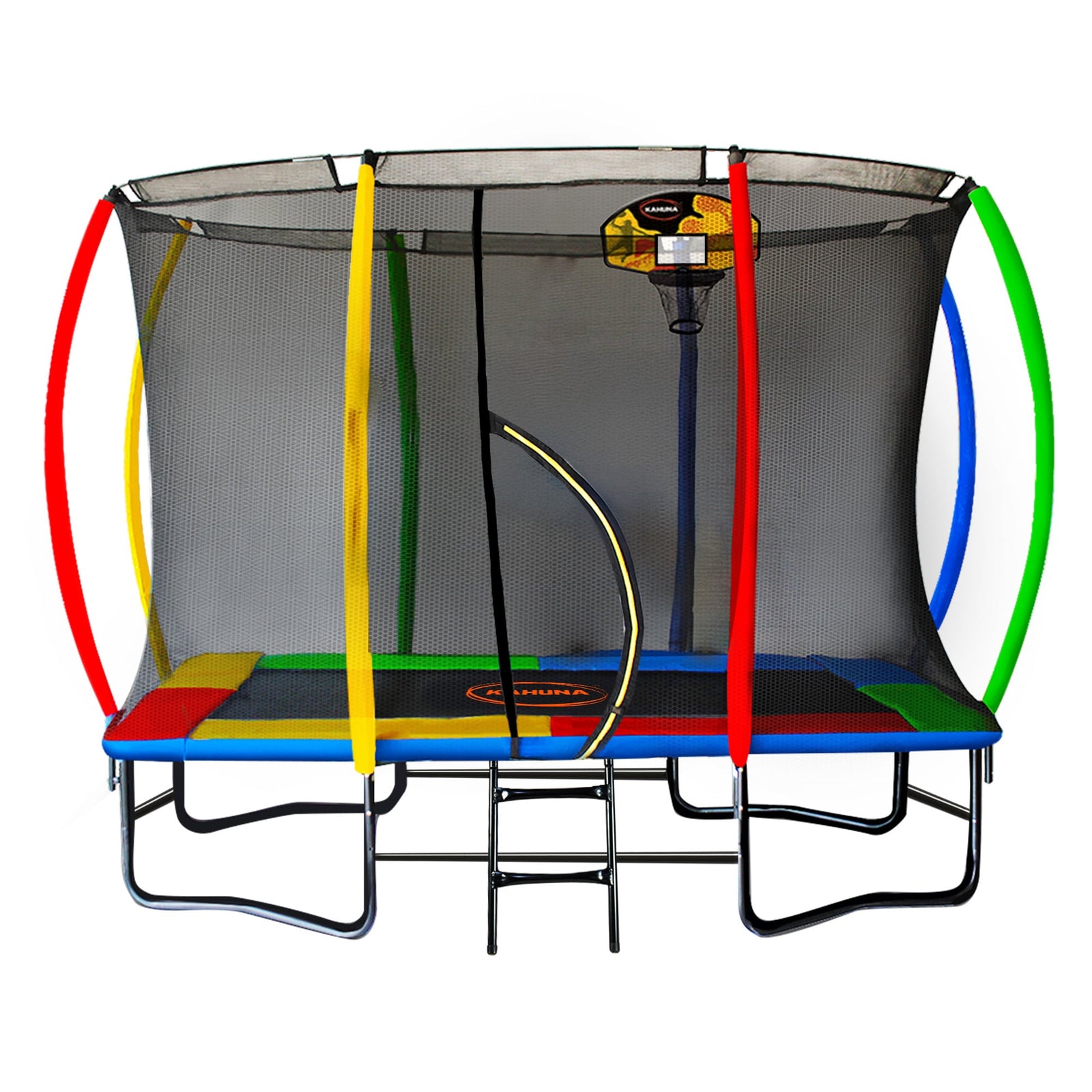 Kahuna 6 ft x 9 ft Rectangular Outdoor Trampoline with Basketball Set Rainbow