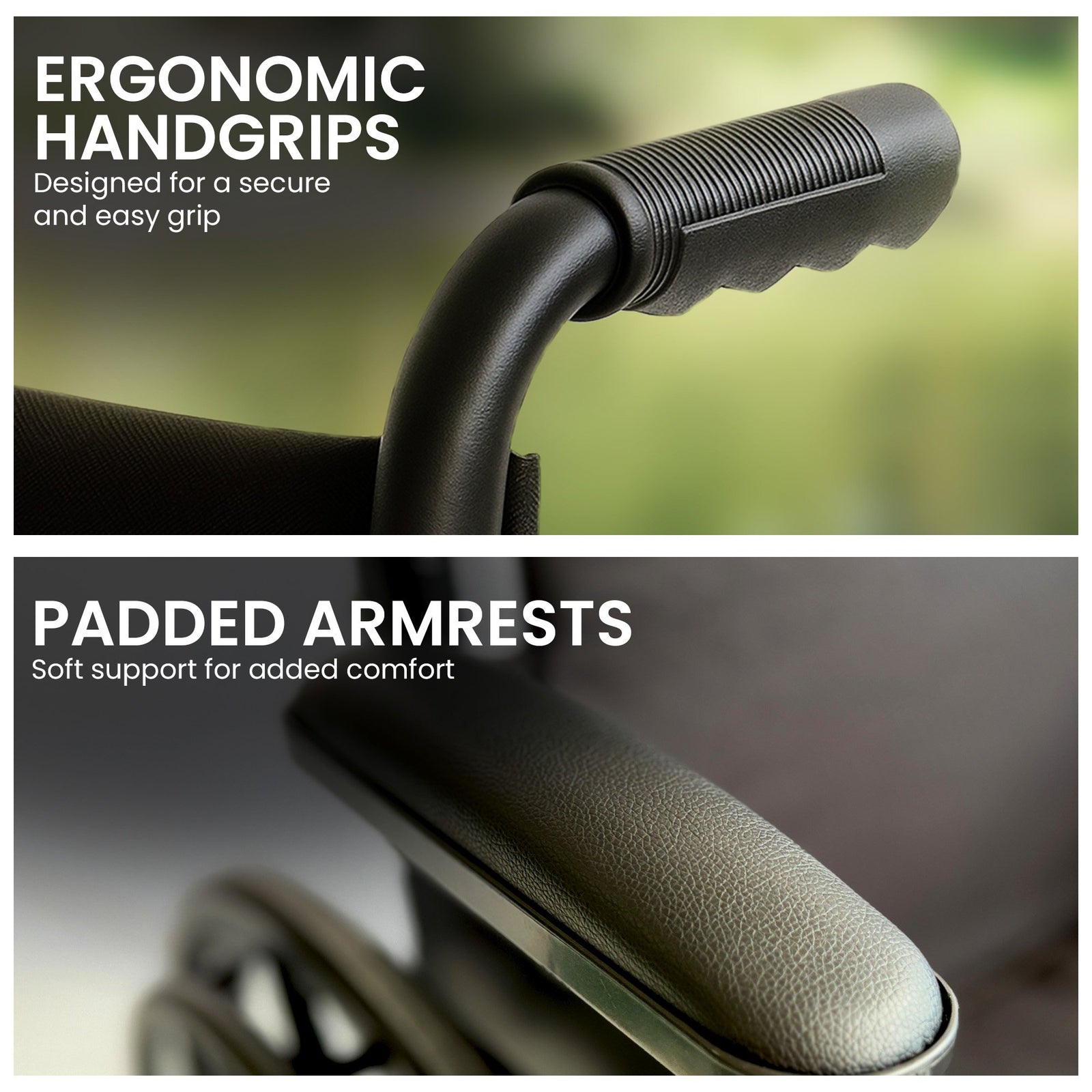 Orthonica New Steel Wheelchair In Black Foldable Lightweight Disability Aid Portable Heavy-duty 24-inch Adjustable Footrest Steel Frame