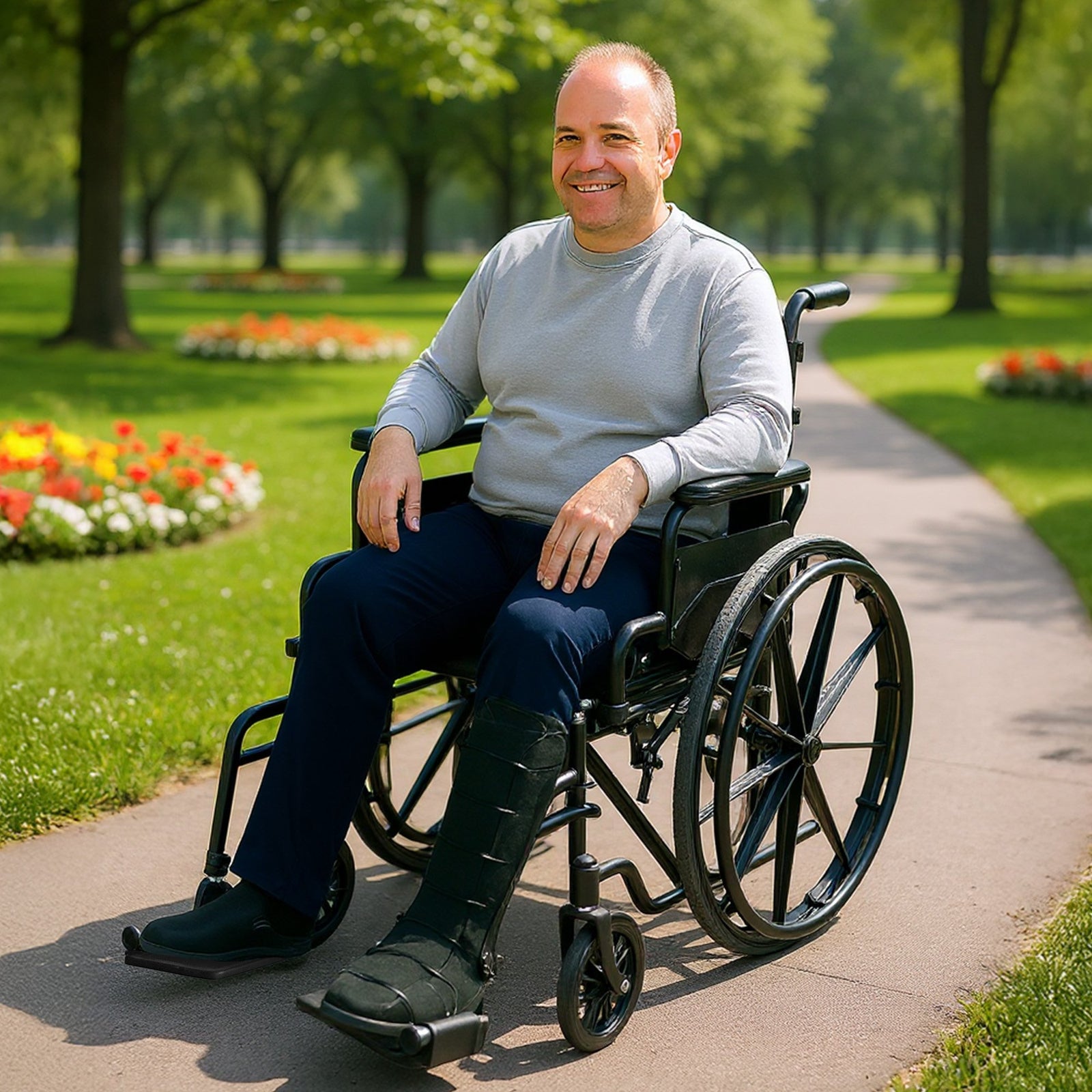 Orthonica New Steel Wheelchair In Black Foldable Lightweight Disability Aid Portable Heavy-duty 24-inch Adjustable Footrest Steel Frame