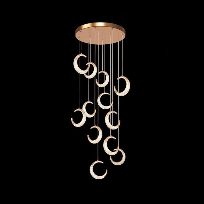 BAMDECOR Moon Stair Chandelier Golden Luxury Villa Duplex Staircase Chandelier Apartment Revolving Loft Hollow Living Room (Dimmable Control)