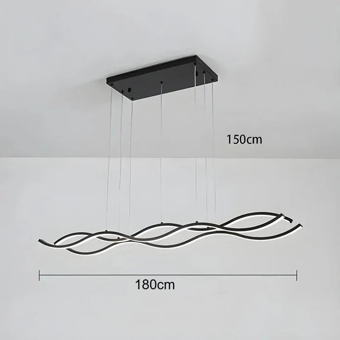 BAMDECOR A2569 1.8m Antizer Nordic Minimalist Wave Long Pendant Light (Black)