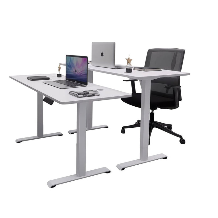 AMZ Electric Height Adjustable Standing Desk 120x60cm Sit Stand Desk Top for Home Office (White Frame + White Desktop)