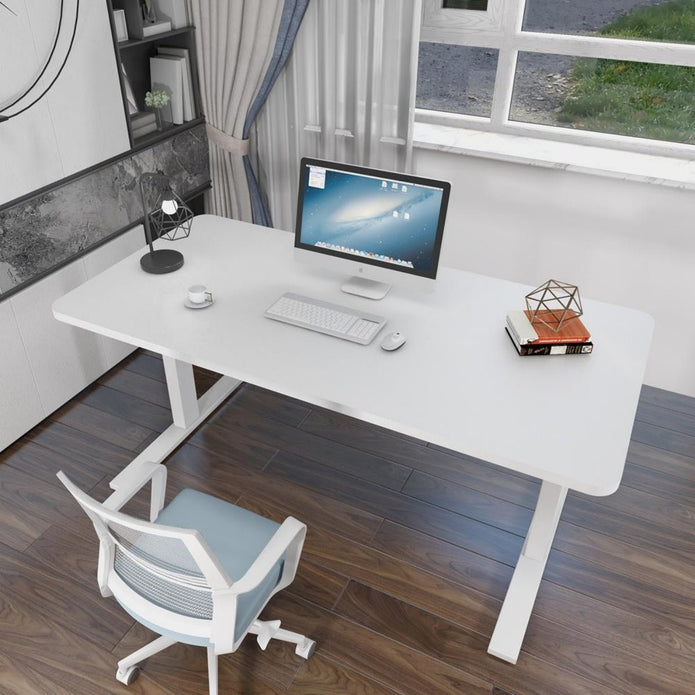AMZ Electric Height Adjustable Standing Desk 160x80cm Sit Stand Desk Top for Home Office (White Frame + White Desktop)