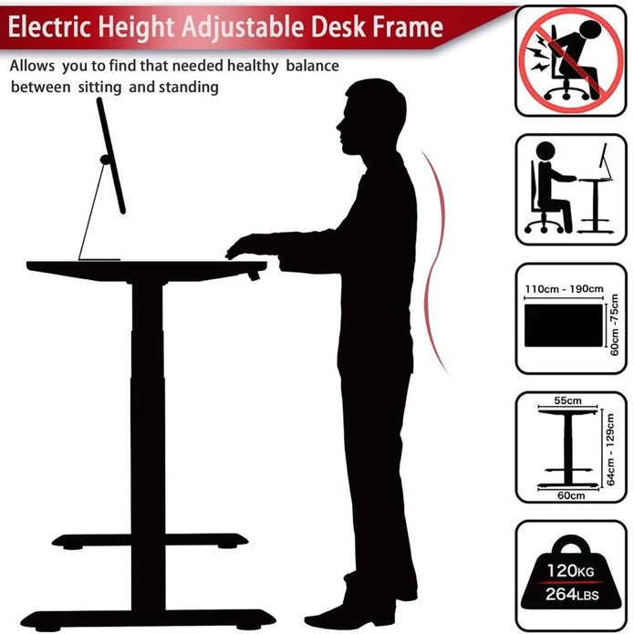 AMZ Electric Height Adjustable Standing Desk 160x80cm Sit Stand Desk Top for Home Office (White Frame + White Desktop)