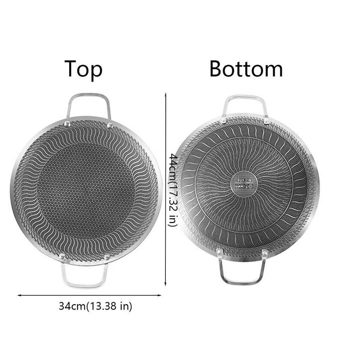 Honeycomb Non-Stick Grill Skewer Plate, 316 Stainless Steel, Portable Barbecue Grill with Handle, Universal Induction Cooktop Compatible, Round Shape, Outdoor Camping BBQ Accessory