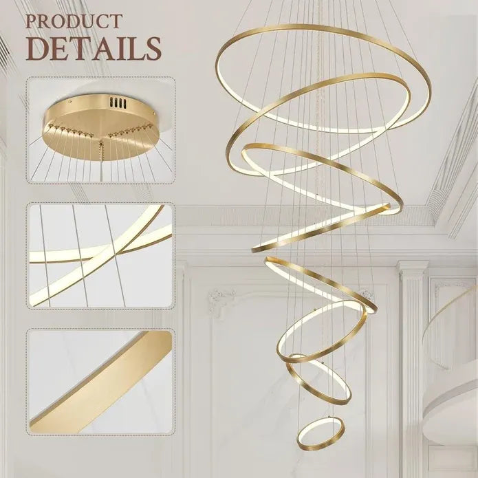 BAMDECOR A18801/8 Nordic Home Decor Dining Room Pendant lamp lights Ceiling Lamp Hanging Light (8 Rings-Gold)