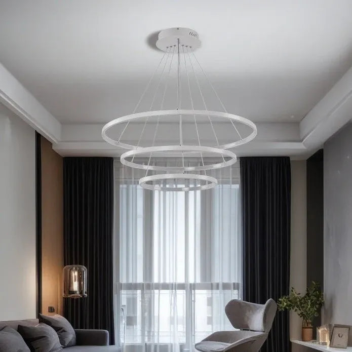 BAMDECOR A18801 Modern LED Chandelier, Dimmable Pendant Light with Remote Control Rings Round Ceiling Lighting Fixture 3 Color Temperatures Contemporary Chandeliers (3 Rings-Silver)
