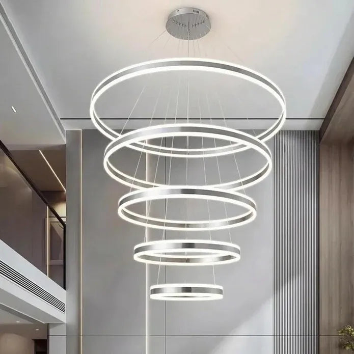 BAMDECOR A18813/5 Modern LED ChandelierRings Round Ceiling Lighting Fixture 3 Color Temperatures Contemporary Chandeliers (5 Rings-Silver)