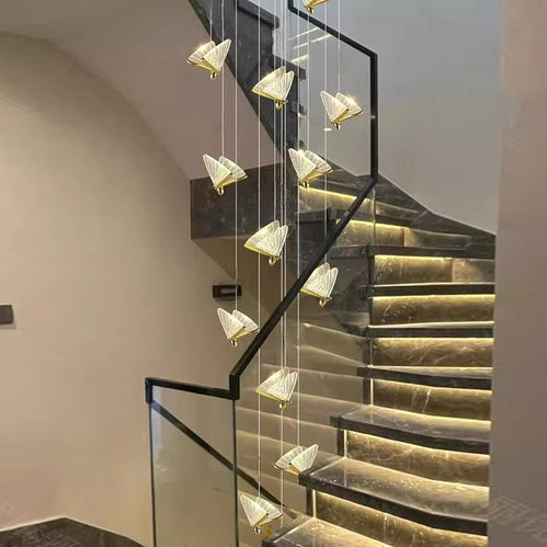 BAMDECOR LED Modern Bedroom Bedside Creative Butterfly Hanging Chandelier Light Fixtures for Stairs Nordic Decoration (12Heads)