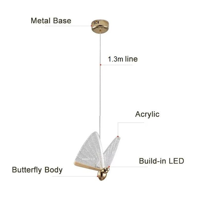 BAMDECOR LED Modern Bedroom Bedside Creative Butterfly Hanging Chandelier Light Fixtures for Stairs Nordic Decoration