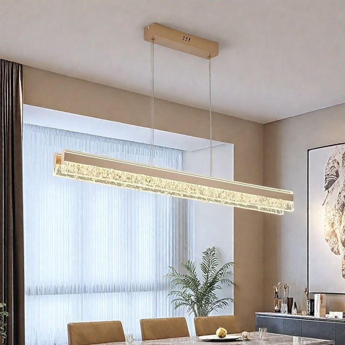 BAMDECOR A122 Nordic Long Dual Linear Dimmable Acrylic Kitchen Dining Table Pendant Light Minimalist Modern Lighting (Coffee)