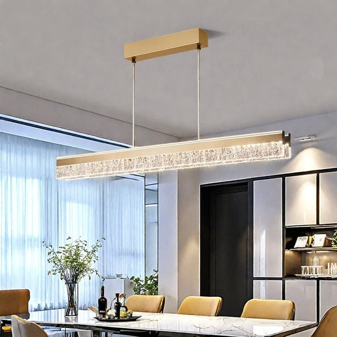 BAMDECOR A122 Nordic Long Dual Linear Dimmable Acrylic Kitchen Dining Table Pendant Light Minimalist Modern Lighting (Gold)