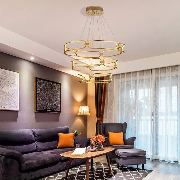 BAMDECOR A209 Colette Ceiling Chandelier Led Modern Circular Art Aluminum Light Fixture for Living Room Bedroom Indoor Decor(2 Rings)