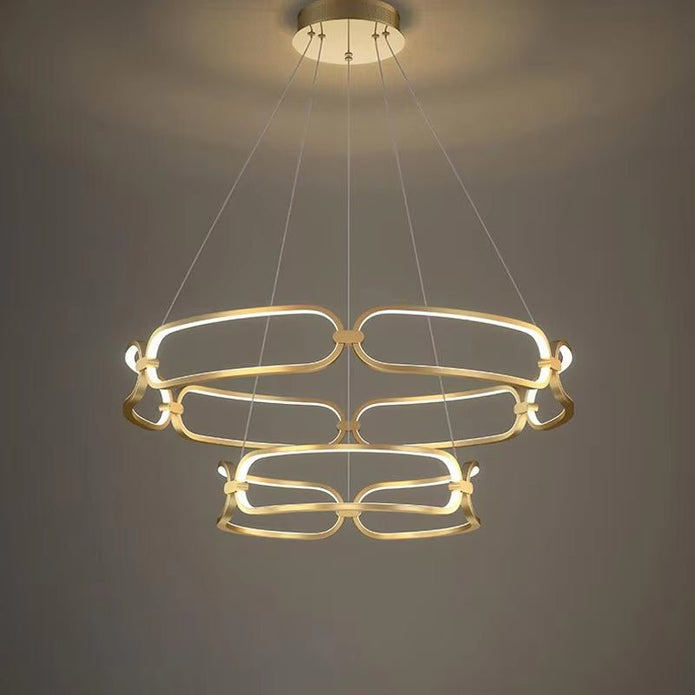 BAMDECOR A209 Colette Ceiling Chandelier Led Modern Circular Art Aluminum Light Fixture for Living Room Bedroom Indoor Decor(2 Rings)