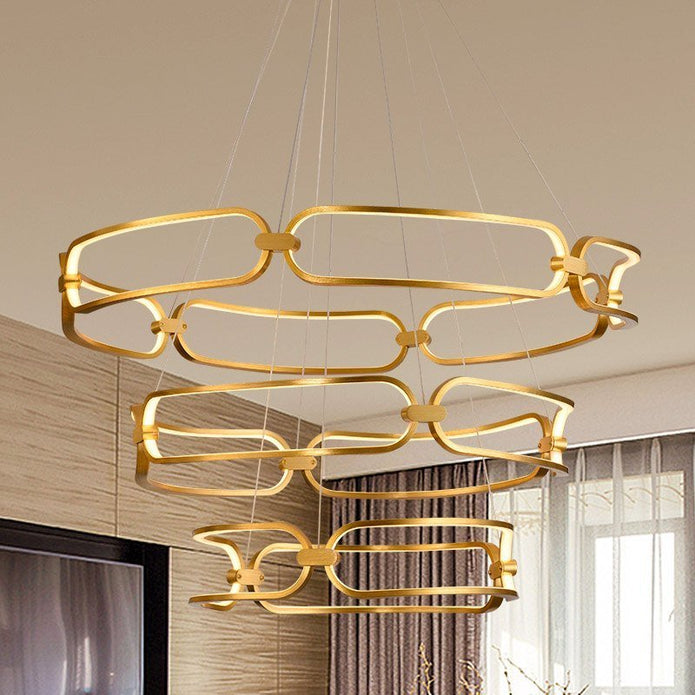 BAMDECOR A209 Colette Ceiling Chandelier Led Modern Circular Art Aluminum Light Fixture for Living Room Bedroom Indoor Decor(3 Rings)