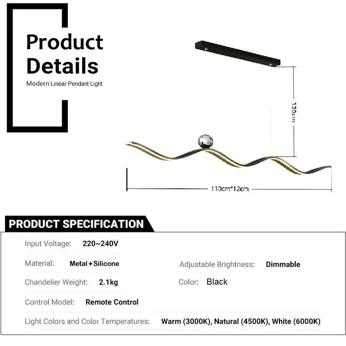 BAMDECOR A2575 Modern Design Linear LED Ceiling Light for Dining Room Office Kitchen Living Room (Black)BAMDECOR A2575 Modern Design Linear LED Ceiling Light for Dining Room Office Kitchen Living Room (Black)