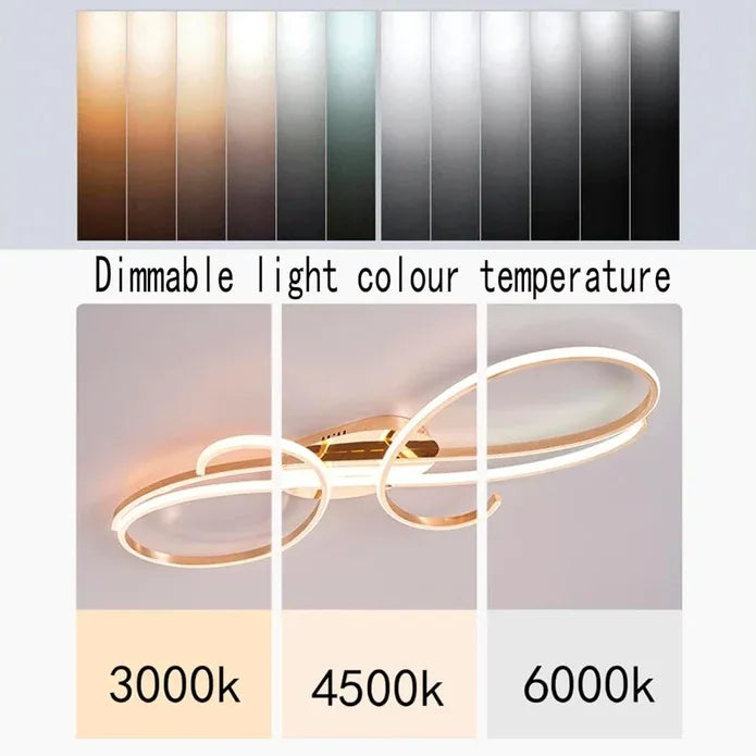 BAMDECOR AD2576 Modern Minimalist Curved Line Iron Aluminum Silicone LED Semi-Flush Mount Ceiling Light For Living Room (Gold)